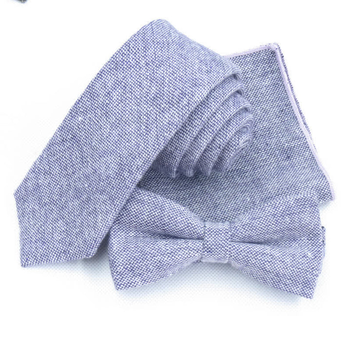 3Pcs Men's Solid Color Imitation Wool Bow Tie Necktie Set - Violet - Bow Tie + Necktie + Handkerchief - image 16