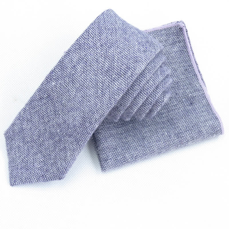 3Pcs Men's Solid Color Imitation Wool Bow Tie Necktie Set - Violet - Necktie + Handkerchief - image 17