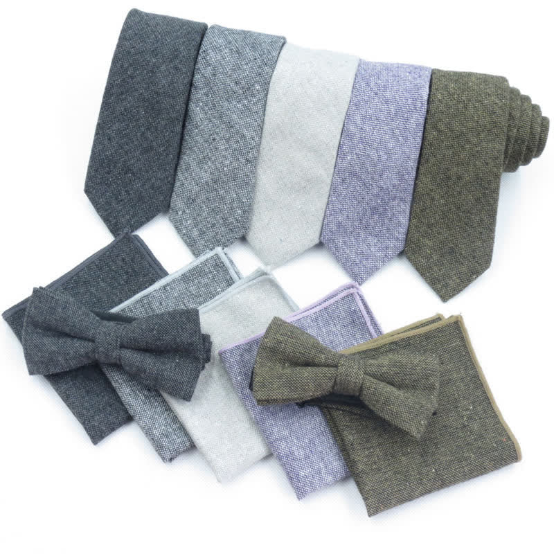 3Pcs Men's Solid Color Imitation Wool Bow Tie Necktie Set - image 3