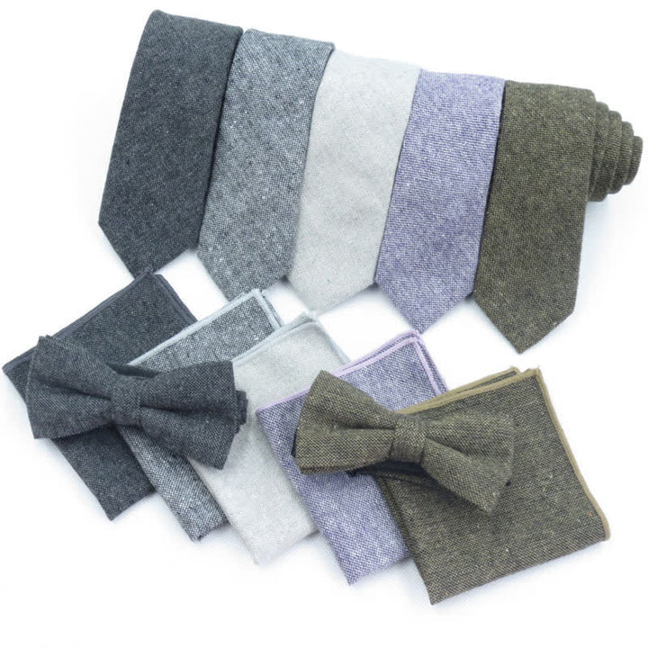 3Pcs Men's Solid Color Imitation Wool Bow Tie Necktie Set - image 3