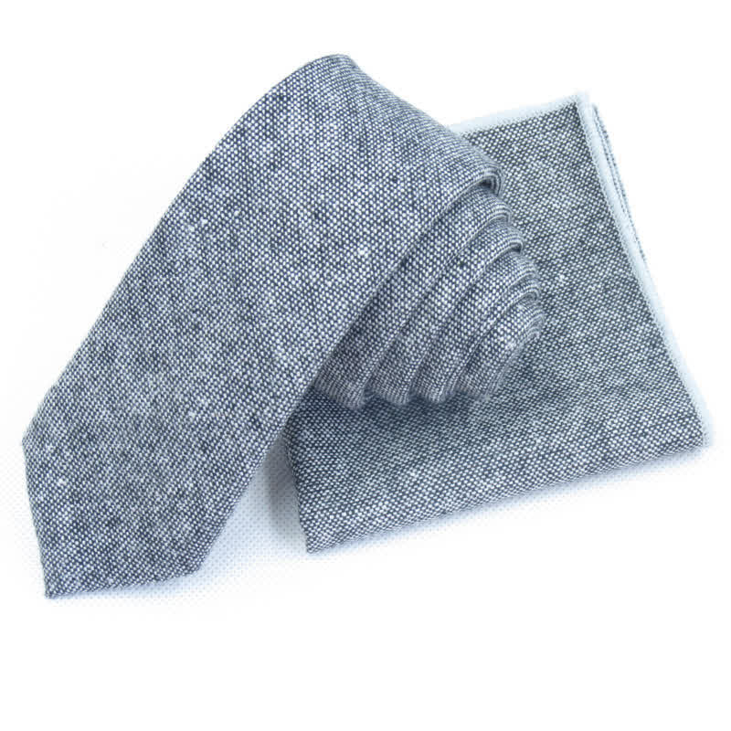 3Pcs Men's Solid Color Imitation Wool Bow Tie Necktie Set - Gray - Necktie + Handkerchief - image 14