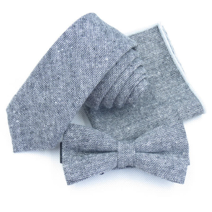 3Pcs Men's Solid Color Imitation Wool Bow Tie Necktie Set - Gray - Bow Tie + Necktie + Handkerchief - image 13