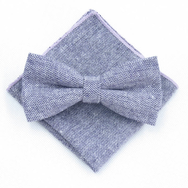 3Pcs Men's Solid Color Imitation Wool Bow Tie Necktie Set - Violet - Bow Tie + Handkerchief - image 18
