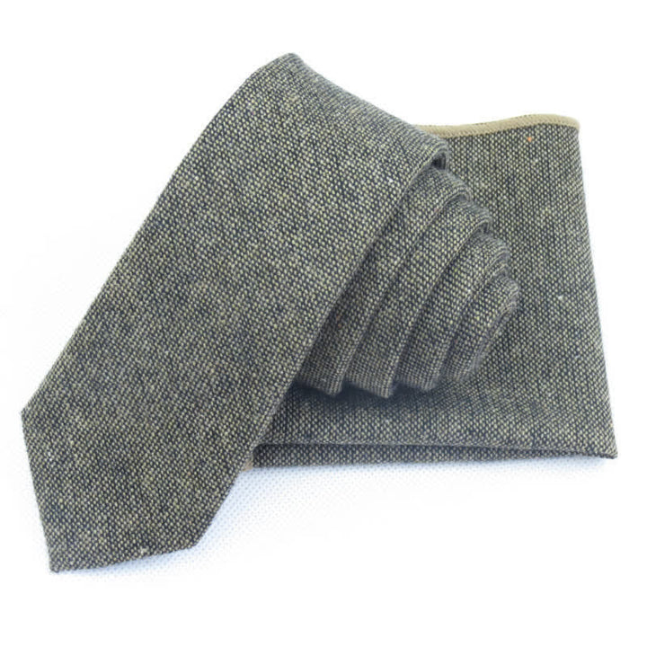 3Pcs Men's Solid Color Imitation Wool Bow Tie Necktie Set - Dark Khaki - Necktie + Handkerchief - image 1