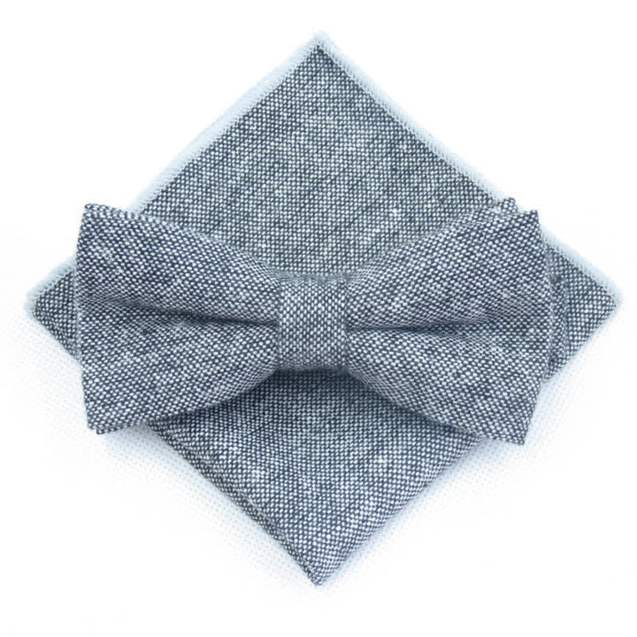 3Pcs Men's Solid Color Imitation Wool Bow Tie Necktie Set - Gray - Bow Tie + Handkerchief - image 15