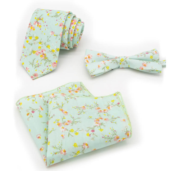 3Pcs Men's Flowers Paisley Cotton Bow Tie Necktie Set - Style #7 - Bow Tie + Necktie + Handkerchief - image 18