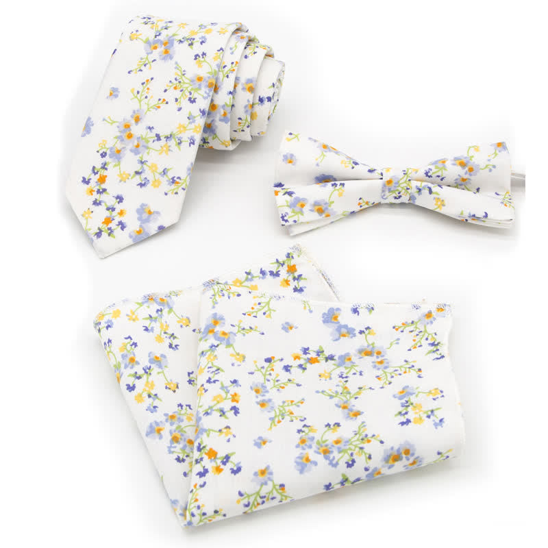 3Pcs Men's Flowers Paisley Cotton Bow Tie Necktie Set - Style #9 - Bow Tie + Necktie + Handkerchief - image 24