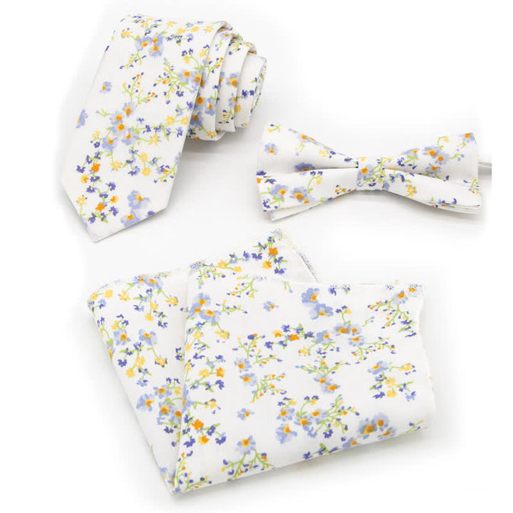 3Pcs Men's Flowers Paisley Cotton Bow Tie Necktie Set - Style #9 - Bow Tie + Necktie + Handkerchief - image 24