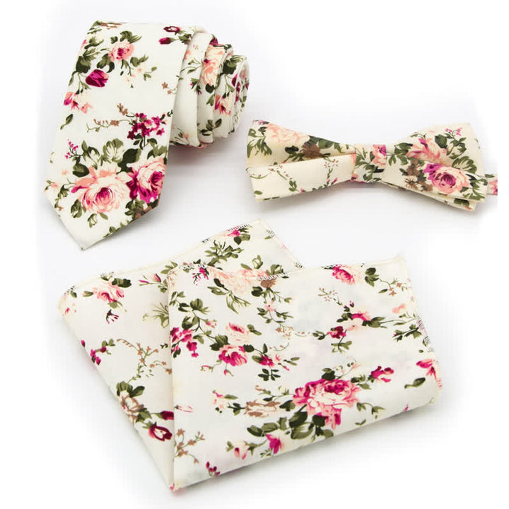 3Pcs Men's Flowers Paisley Cotton Bow Tie Necktie Set - Style #5 - Bow Tie + Necktie + Handkerchief - image 12