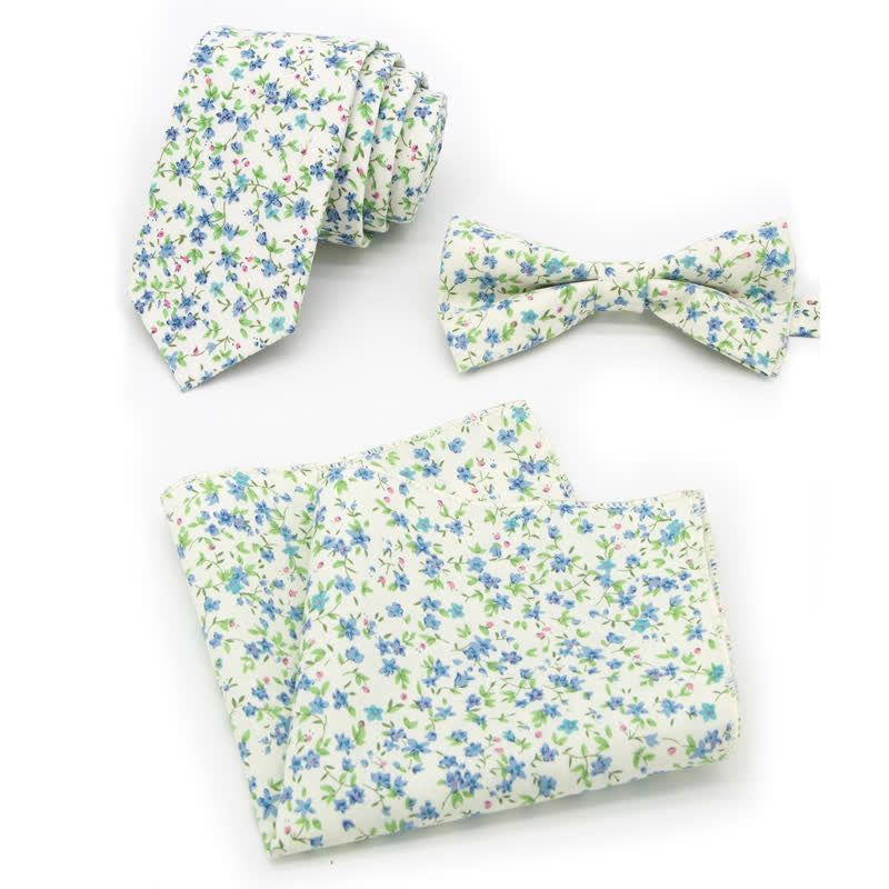 3Pcs Men's Flowers Paisley Cotton Bow Tie Necktie Set - Style #10 - Bow Tie + Necktie + Handkerchief - image 27