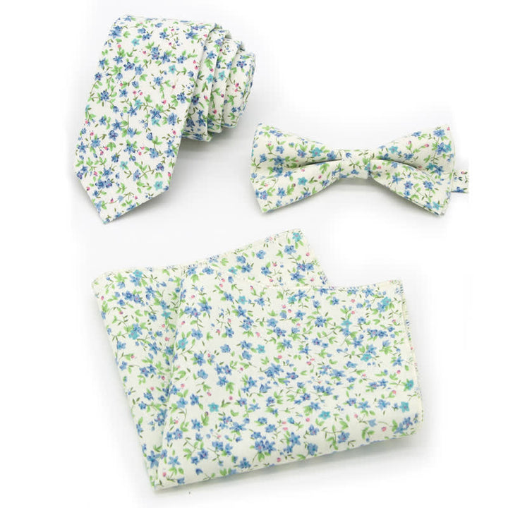 3Pcs Men's Flowers Paisley Cotton Bow Tie Necktie Set - Style #10 - Bow Tie + Necktie + Handkerchief - image 27