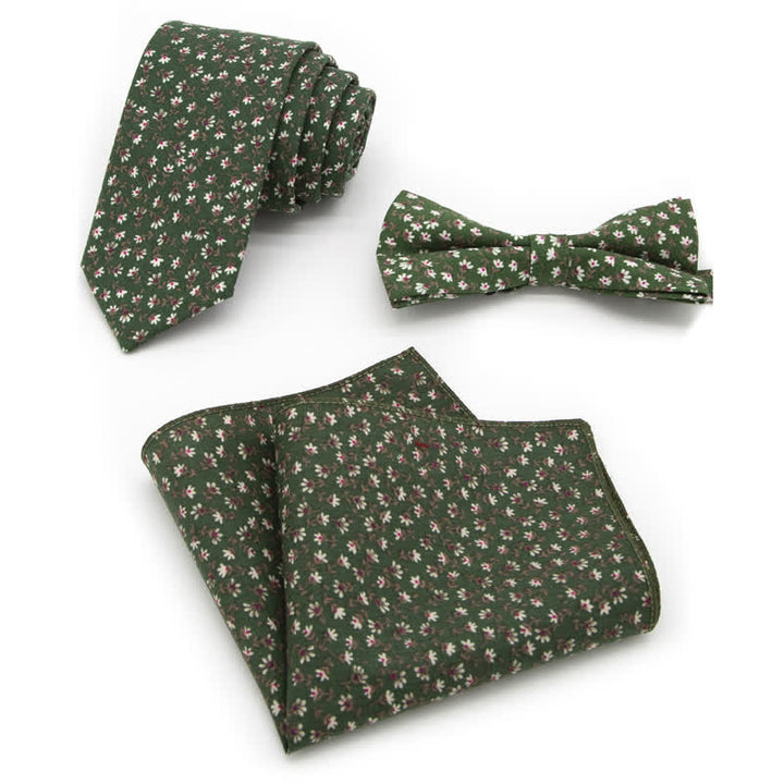 3Pcs Men's Flowers Paisley Cotton Bow Tie Necktie Set - Style #12 - Bow Tie + Necktie + Handkerchief - image 33