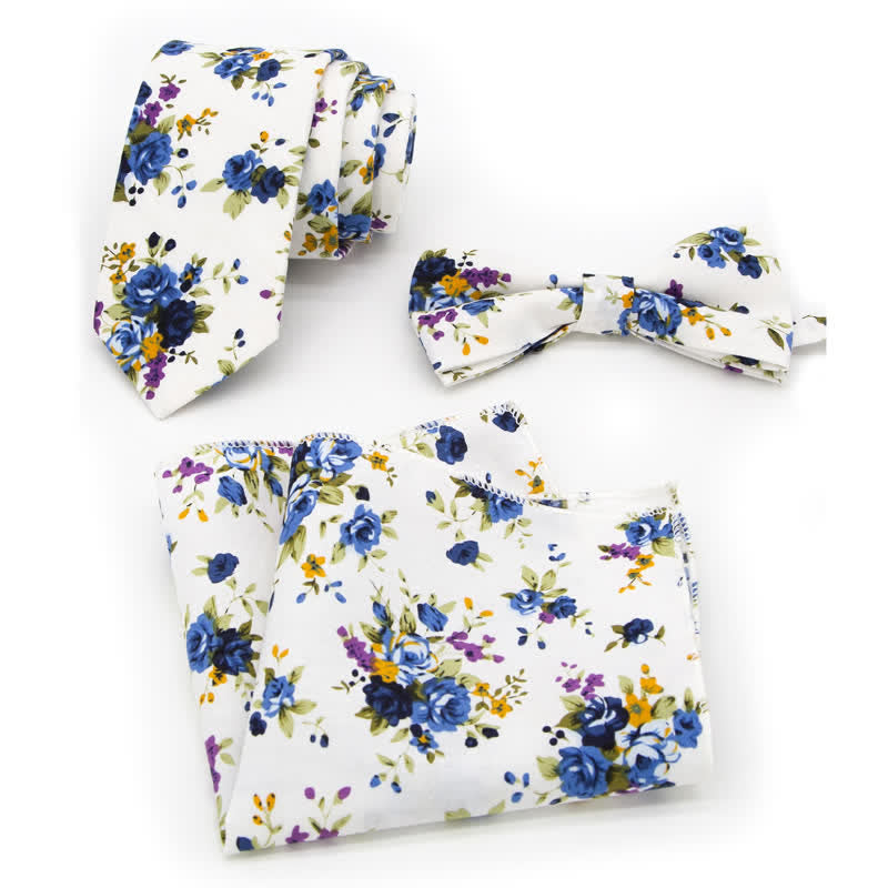 3Pcs Men's Flowers Paisley Cotton Bow Tie Necktie Set - Style #6 - Bow Tie + Necktie + Handkerchief - image 15