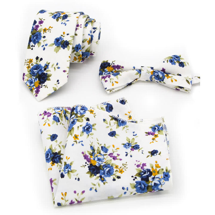 3Pcs Men's Flowers Paisley Cotton Bow Tie Necktie Set - Style #6 - Bow Tie + Necktie + Handkerchief - image 15