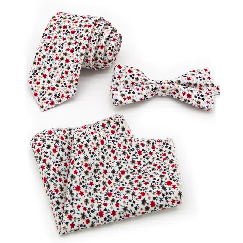 3Pcs Men's Flowers Paisley Cotton Bow Tie Necktie Set - Style #8 - Bow Tie + Necktie + Handkerchief - image 21
