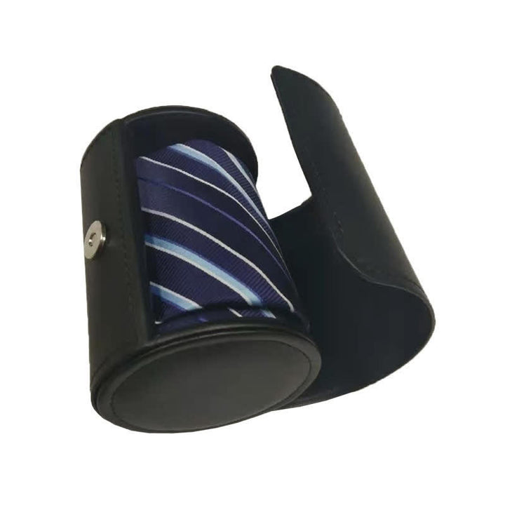 Black Round Necktie Box Magnetic Buckle Leather Case - Black - image 0