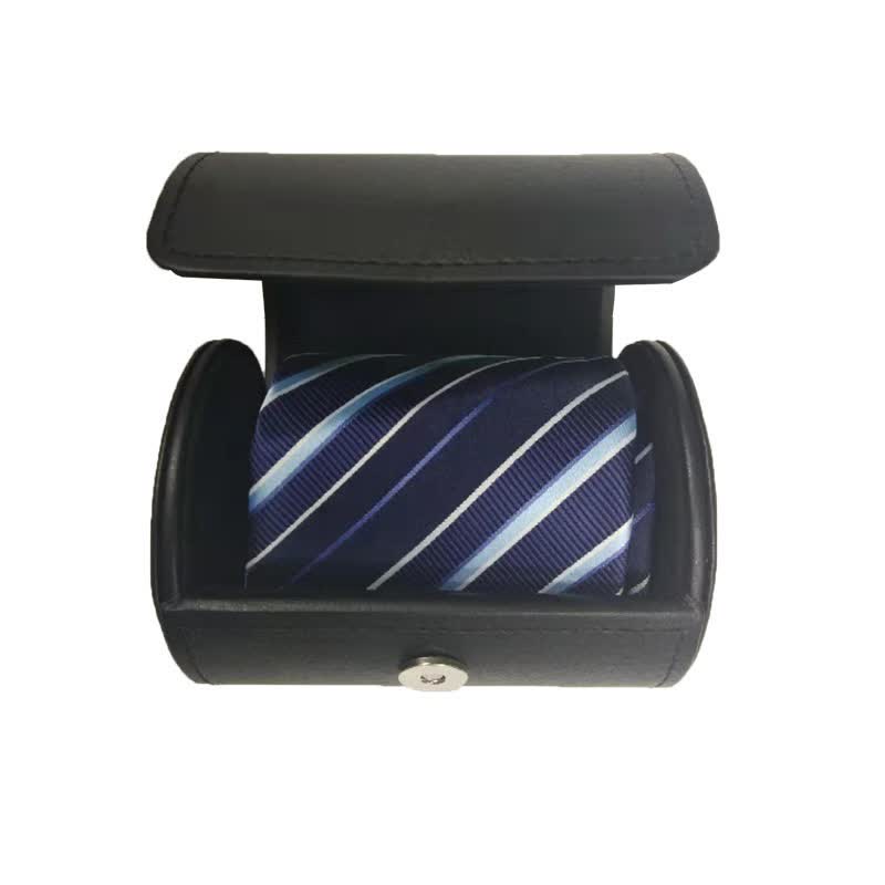 Black Round Necktie Box Magnetic Buckle Leather Case - image 2
