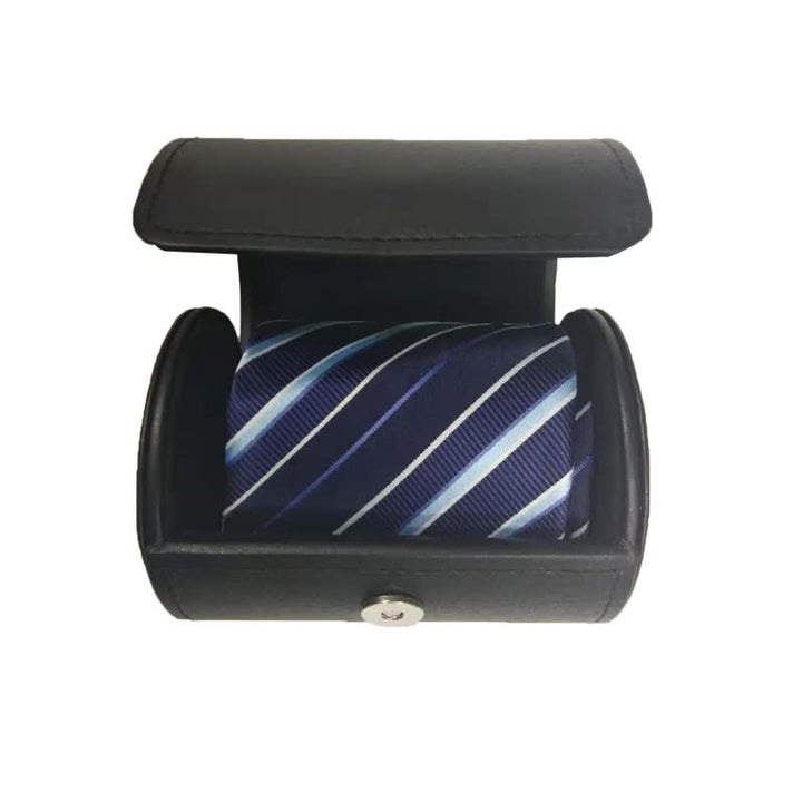 Black Round Necktie Box Magnetic Buckle Leather Case - image 2