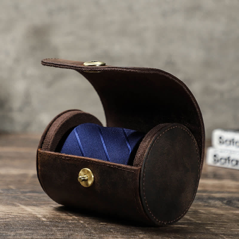 Single Necktie Retro Box Genuine Leather Case - Brown - image 0