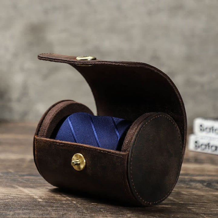 Single Necktie Retro Box Genuine Leather Case - Brown - image 0