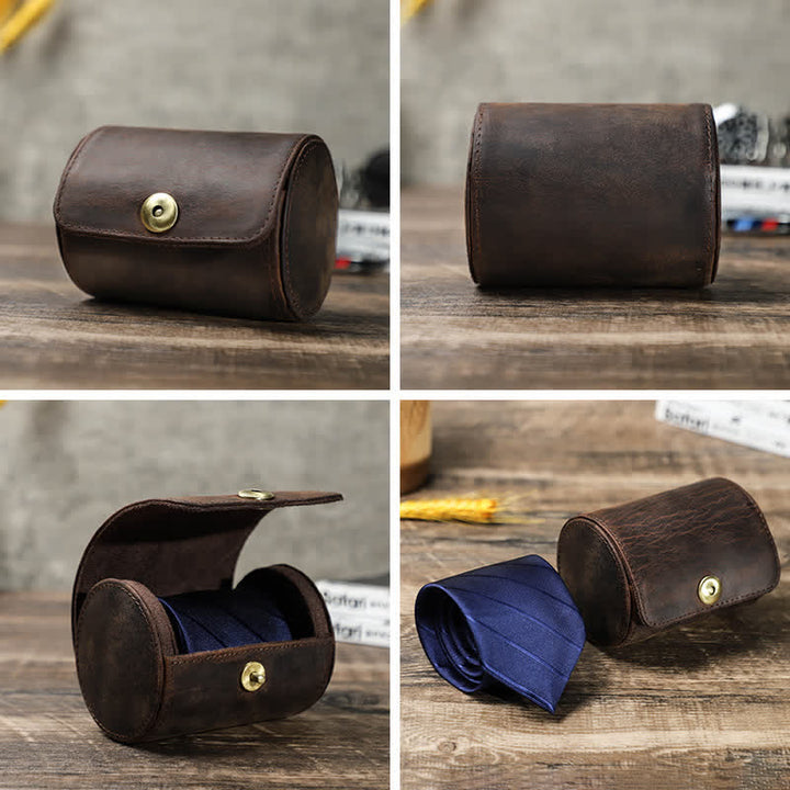 Single Necktie Retro Box Genuine Leather Case - image 2