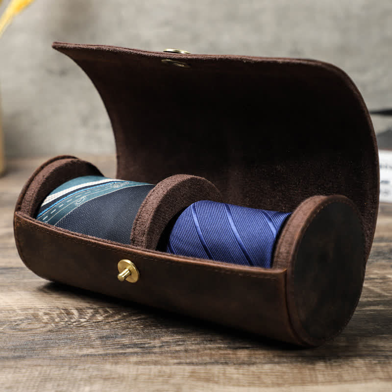 Teo Necktie Retro Box Genuine Leather Case - Coffee - image 0