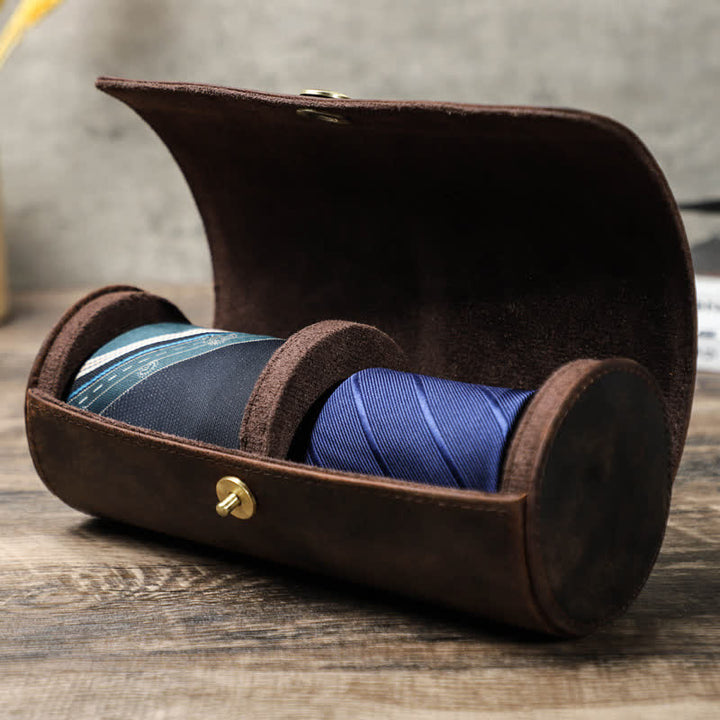 Teo Necktie Retro Box Genuine Leather Case - Coffee - image 0