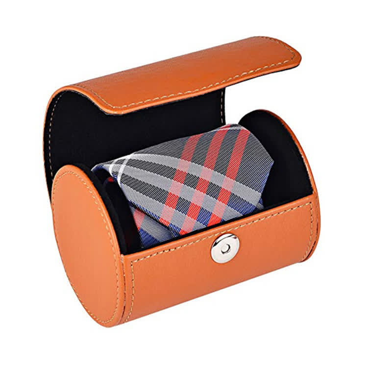 Orange Round Necktie Storage Box PU Leather Case - Orange - image 0