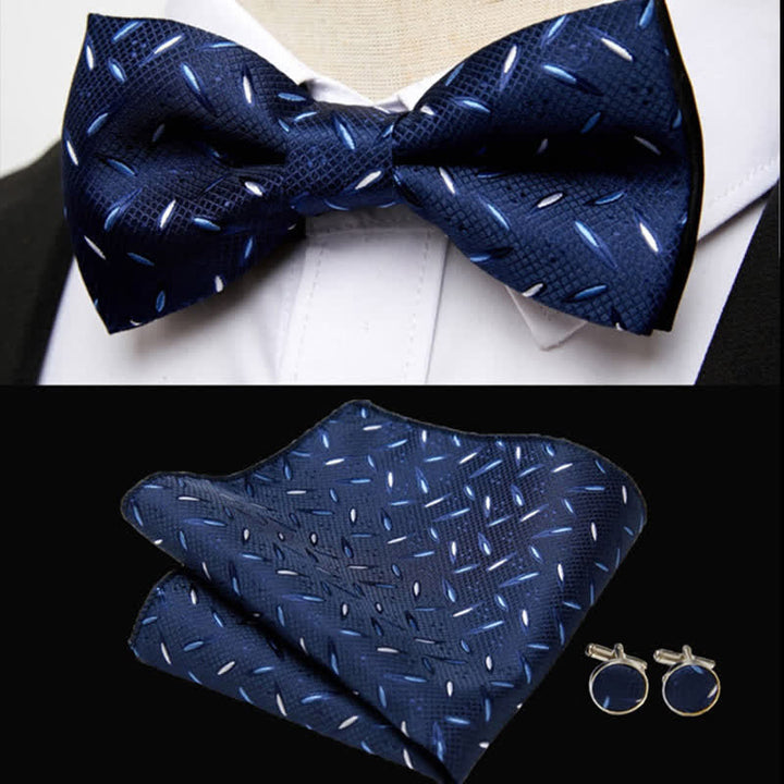 3Pcs Men's Navy Mini Stripe Pocket Square Cufflinks Bow Tie Set - image 1