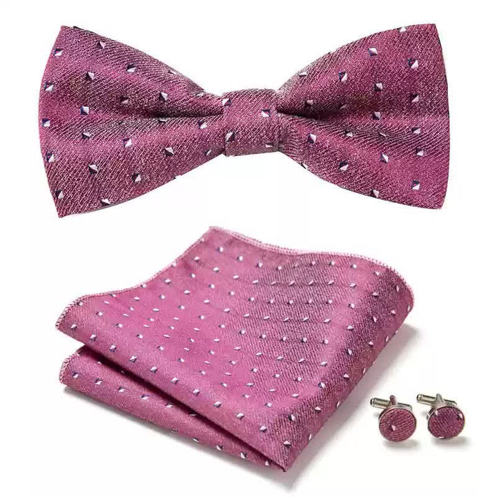 3Pcs Men's Pink Geometry Pocket Square Cufflinks Bow Tie Set - Pink - image 0