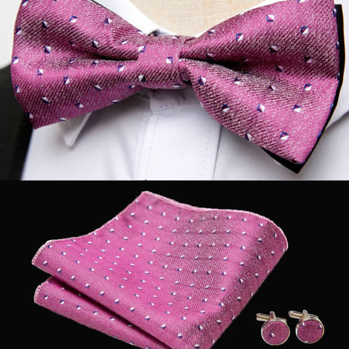 3Pcs Men's Pink Geometry Pocket Square Cufflinks Bow Tie Set - image 1