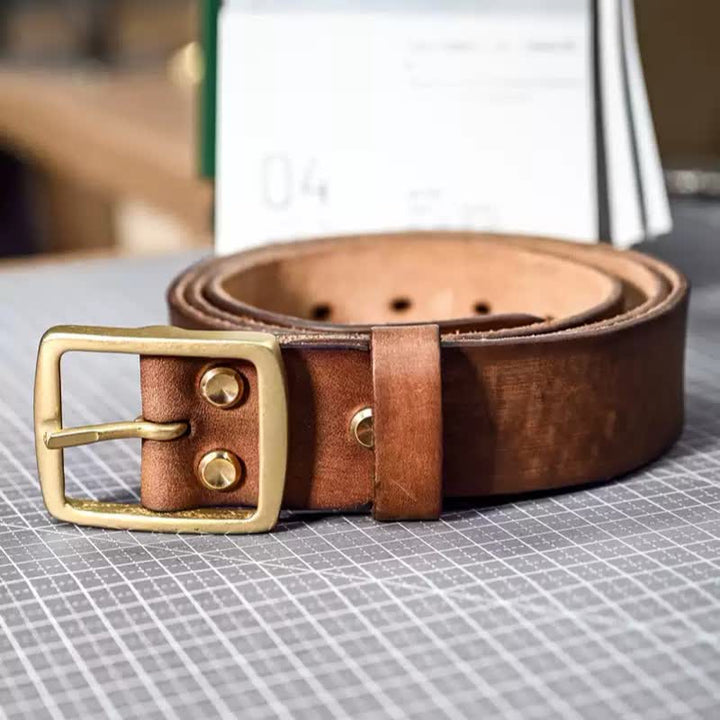 Casual Brass Buckle Hand-Made Distressed Leather Belt - image 11