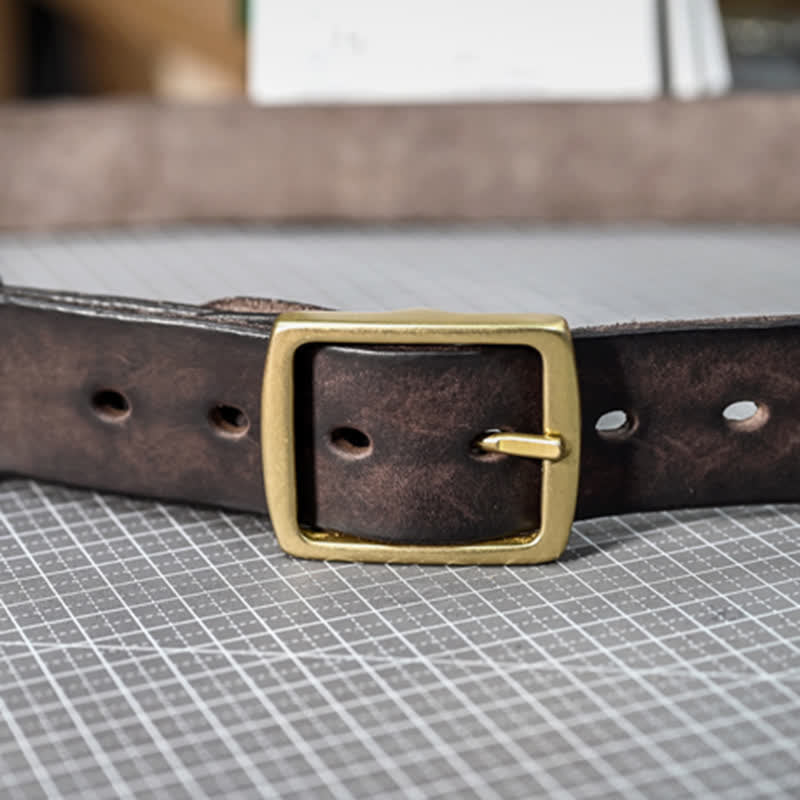 Casual Brass Buckle Hand-Made Distressed Leather Belt - image 6
