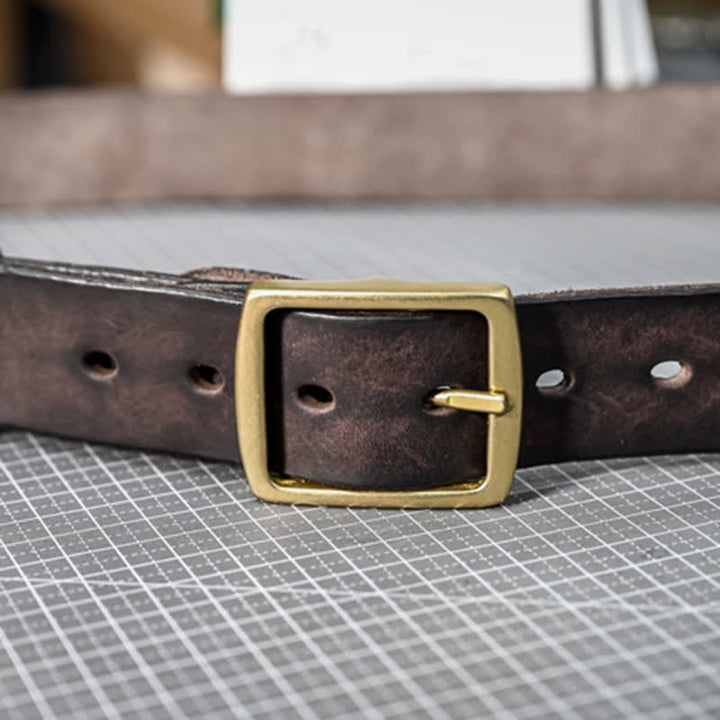Casual Brass Buckle Hand-Made Distressed Leather Belt - image 6