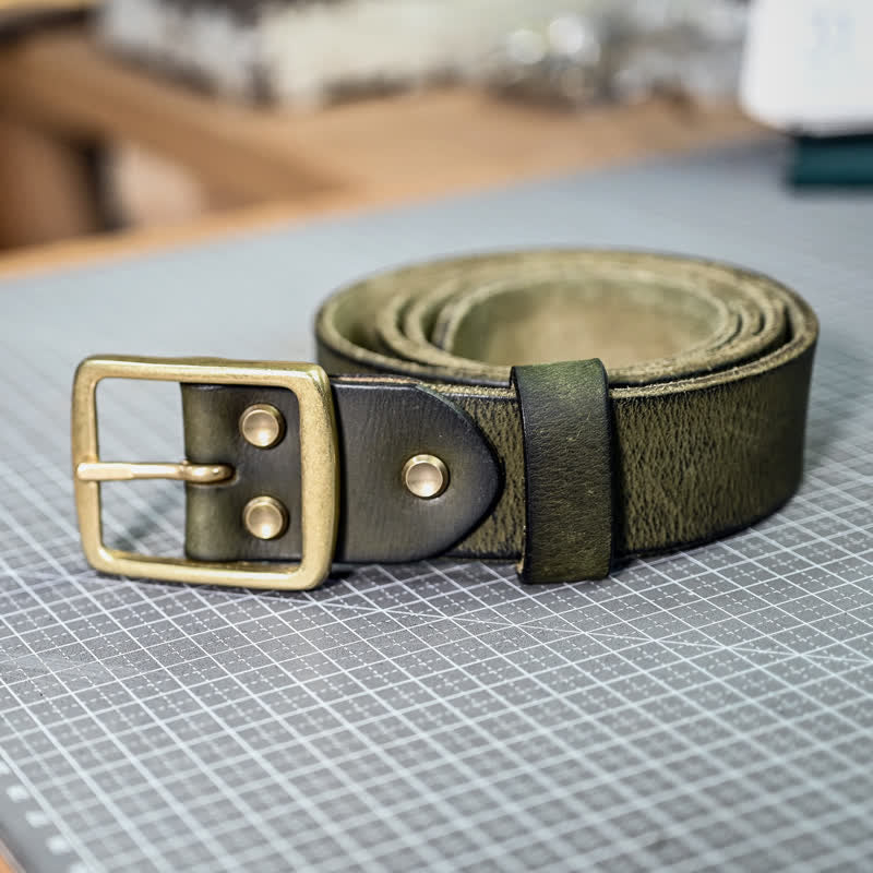 Casual Brass Buckle Hand-Made Distressed Leather Belt - image 2