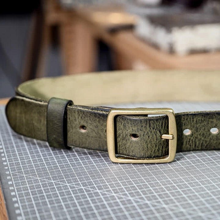 Casual Brass Buckle Hand-Made Distressed Leather Belt - image 3
