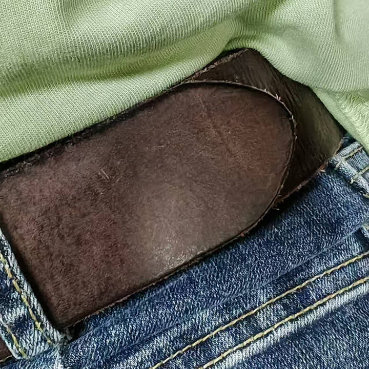 Casual Brass Buckle Hand-Made Distressed Leather Belt - image 9