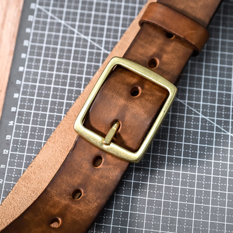 Casual Brass Buckle Hand-Made Distressed Leather Belt - image 14
