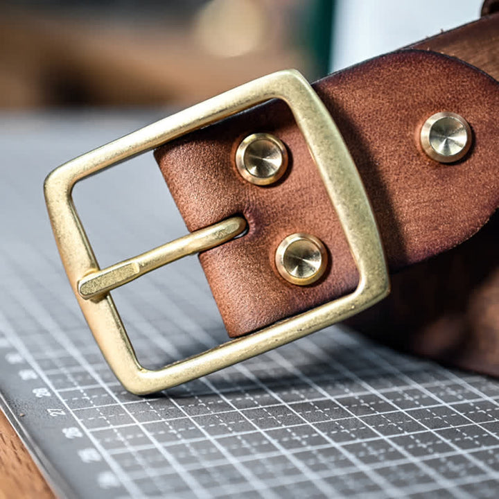 Casual Brass Buckle Hand-Made Distressed Leather Belt - image 12