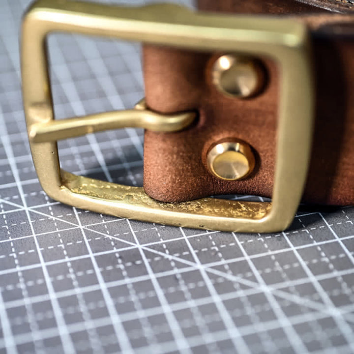 Casual Brass Buckle Hand-Made Distressed Leather Belt - image 13