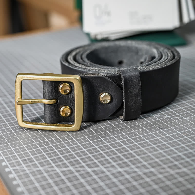 Casual Brass Buckle Hand-Made Distressed Leather Belt - image 17