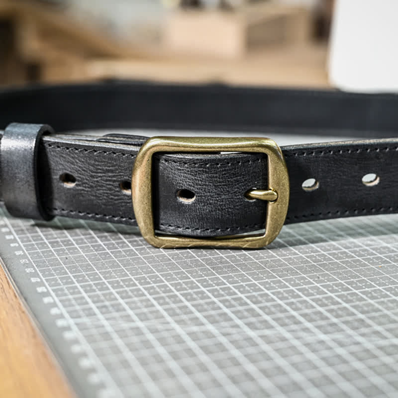 Retro Distressed Brass Buckle Hand-Made Stitching Leather Belt - image 12