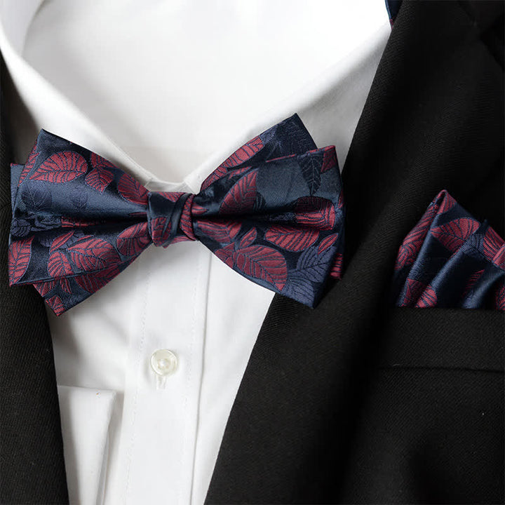 2Pcs Men's Elegant Flower Handkerchief Double Layered Bow Tie Set - Style #15 - Bow Tie + Handkerchief - image 16
