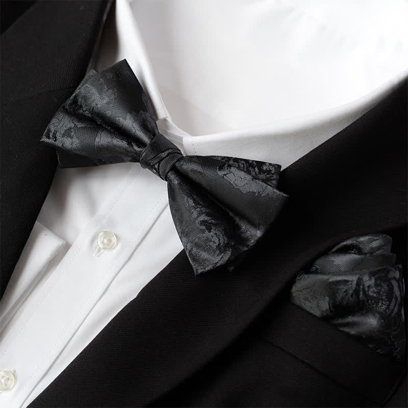 2Pcs Men's Elegant Flower Handkerchief Double Layered Bow Tie Set - Style #1 - Bow Tie + Handkerchief - image 0