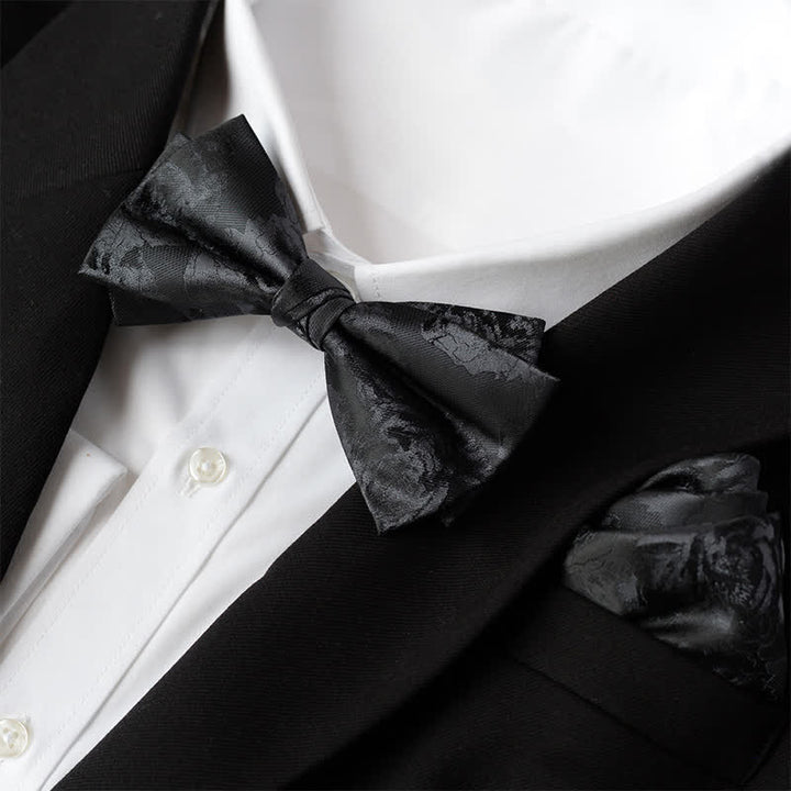 2Pcs Men's Elegant Flower Handkerchief Double Layered Bow Tie Set - Style #1 - Bow Tie + Handkerchief - image 0