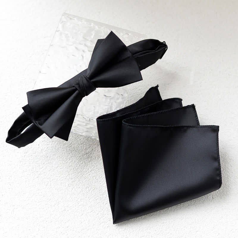 2Pcs Men's Elegant Flower Handkerchief Double Layered Bow Tie Set - Style #4 - Bow Tie + Handkerchief - image 5