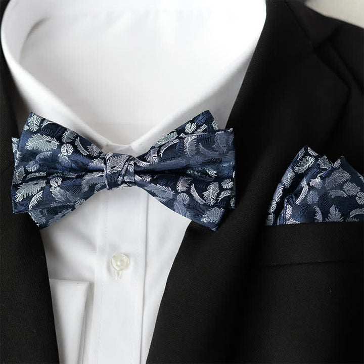 2Pcs Men's Elegant Flower Handkerchief Double Layered Bow Tie Set - Style #14 - Bow Tie + Handkerchief - image 15
