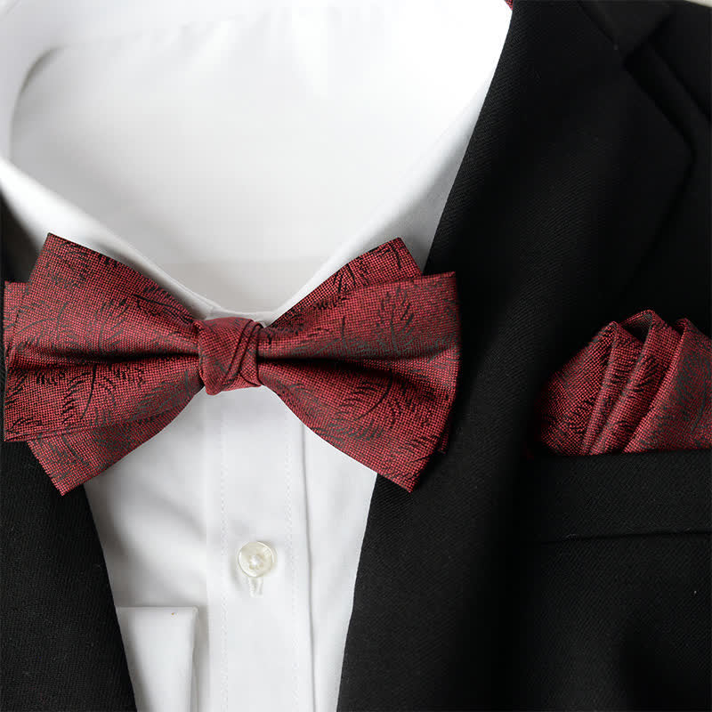 2Pcs Men's Elegant Flower Handkerchief Double Layered Bow Tie Set - Style #10 - Bow Tie + Handkerchief - image 11