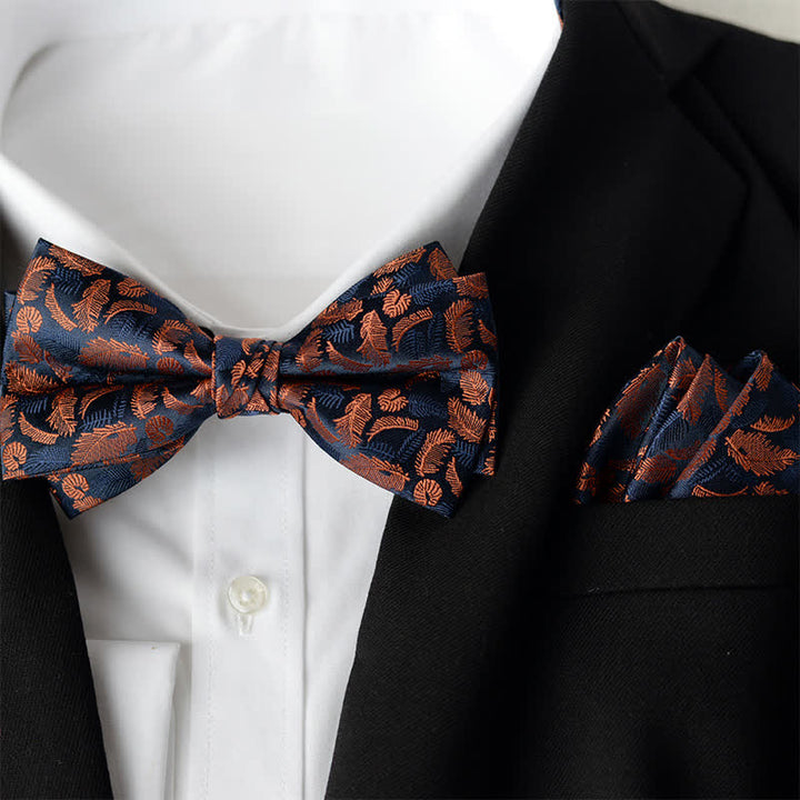 2Pcs Men's Elegant Flower Handkerchief Double Layered Bow Tie Set - Style #16 - Bow Tie + Handkerchief - image 17