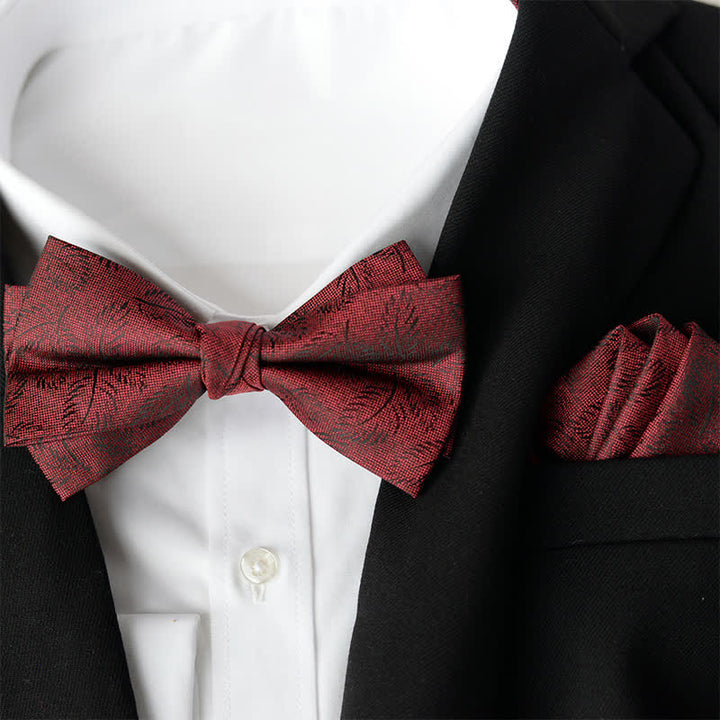2Pcs Men's Elegant Flower Handkerchief Double Layered Bow Tie Set - Style #10 - Bow Tie + Handkerchief - image 11